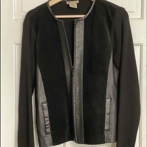 Escapade Knit Jacket with Faux Fur Leather Trim.